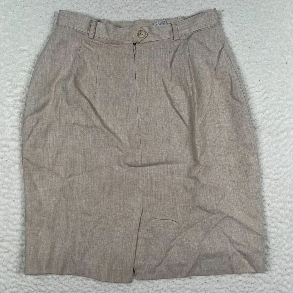 Tweeds Short Pencil Skirt‎ Size 8 Khaki Tan Career Office Capsule Wool Blend